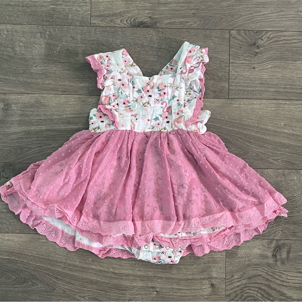 NWOT Bella & Omi Clothing Flamboyant Flamingo 4T Toddler Skirted Romper
